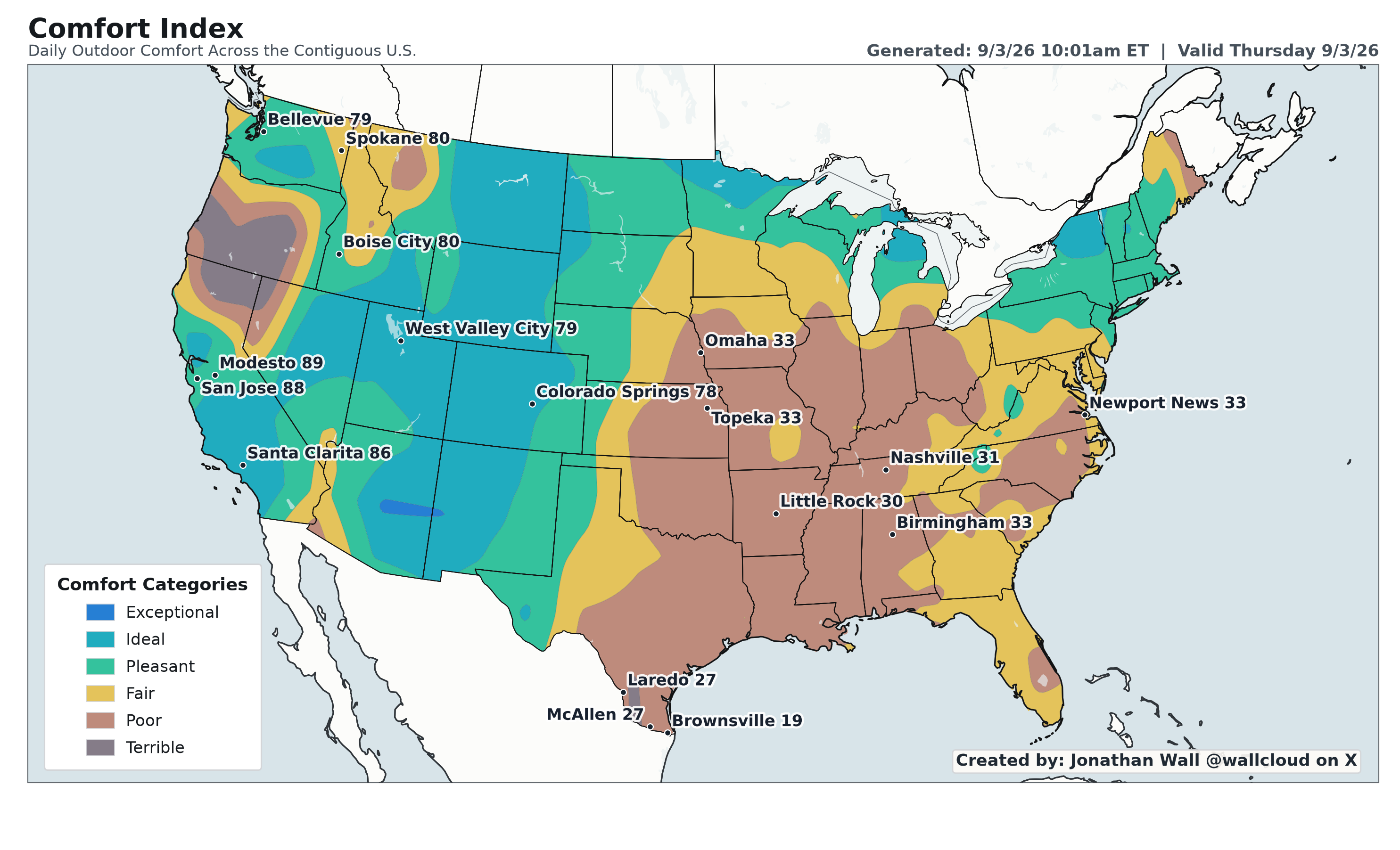 National Comfort Index map